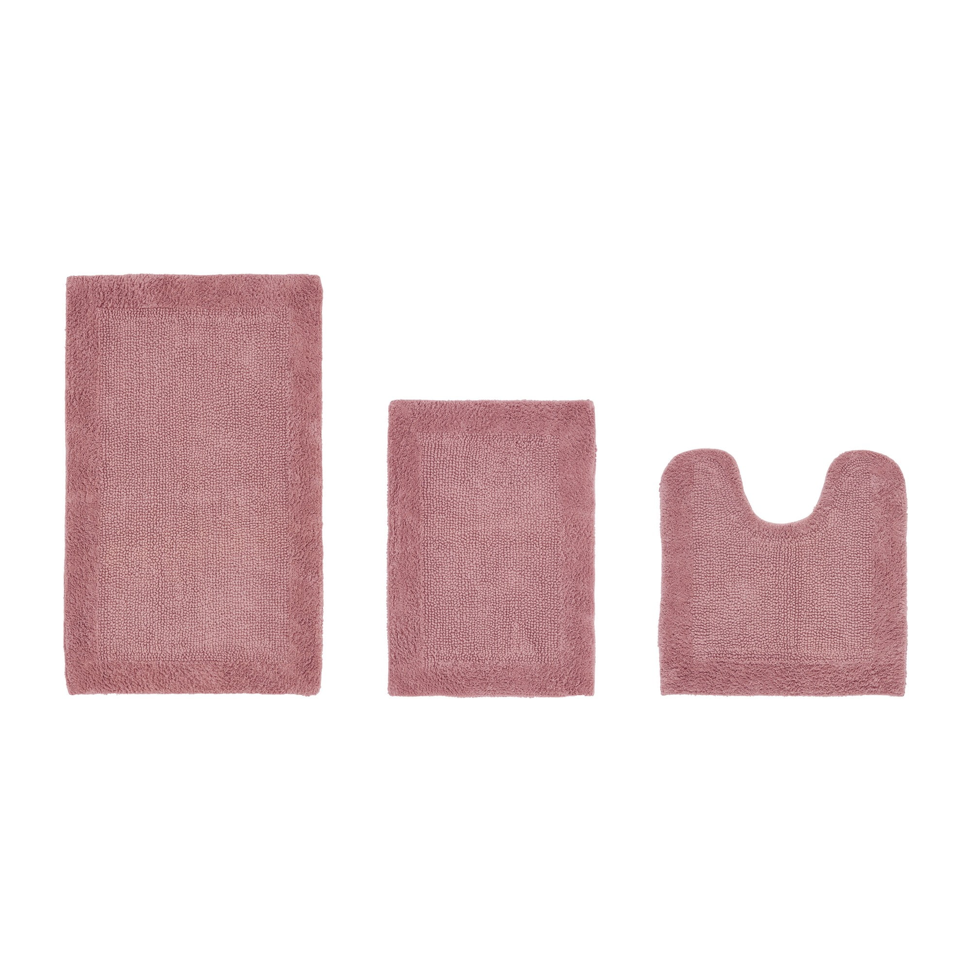 Better Trends 3 Piece Premium Bathroom Rug Set 100% Cotton Soft Tufted Bath Mat Water absorbent Reversible U shape Toilet Bath Rug Perfect for Bathroom, Shower and Bathtub Use, Pink - Edge Collection