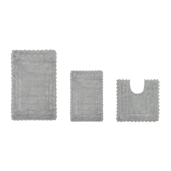 Better Trends 3 Piece Bathroom Rug Set 100% Cotton, Extra Soft Tufted Bath Mat, Water Absorbent & Reversible Mat, Gray Lilly Crochet Collection