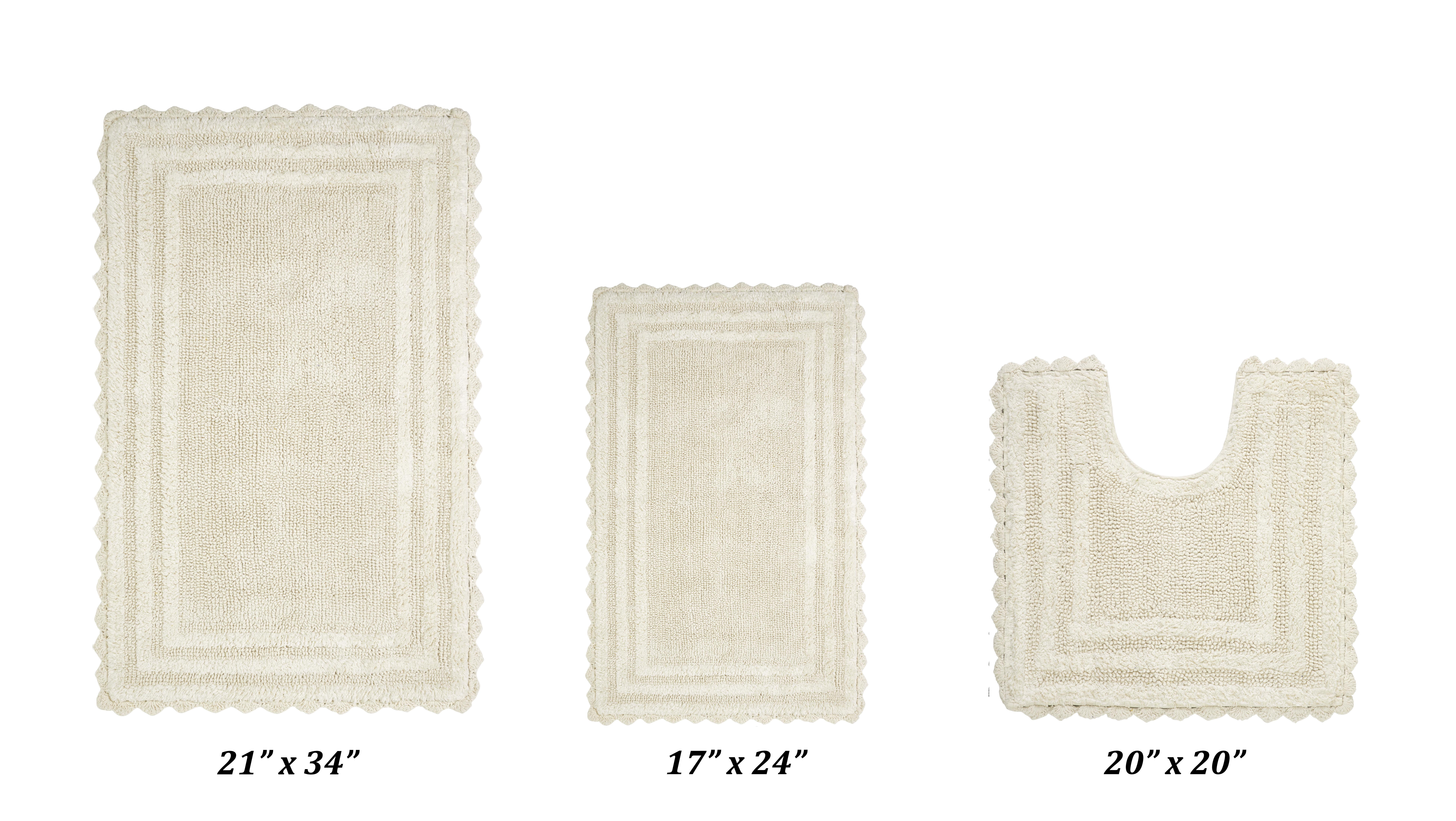 Better Trends 3 Piece Bathroom Rug Set 100% Cotton, Extra Soft Tufted Bath Mat, Water Absorbent & Reversible Mat, Ivory Lilly Crochet Collection