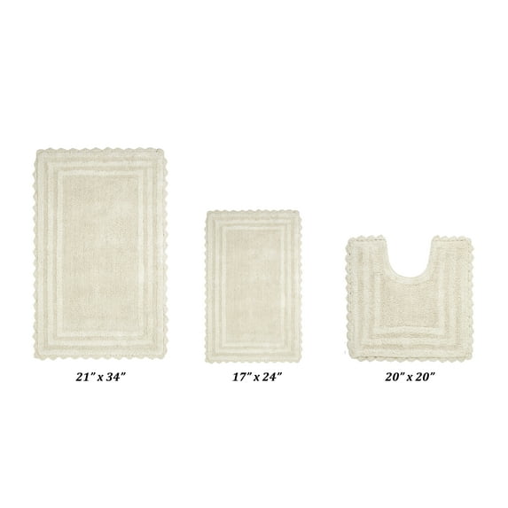 Better Trends 3 Piece Bathroom Rug Set 100% Cotton, Extra Soft Tufted Bath Mat, Water Absorbent & Reversible Mat, Ivory Lilly Crochet Collection