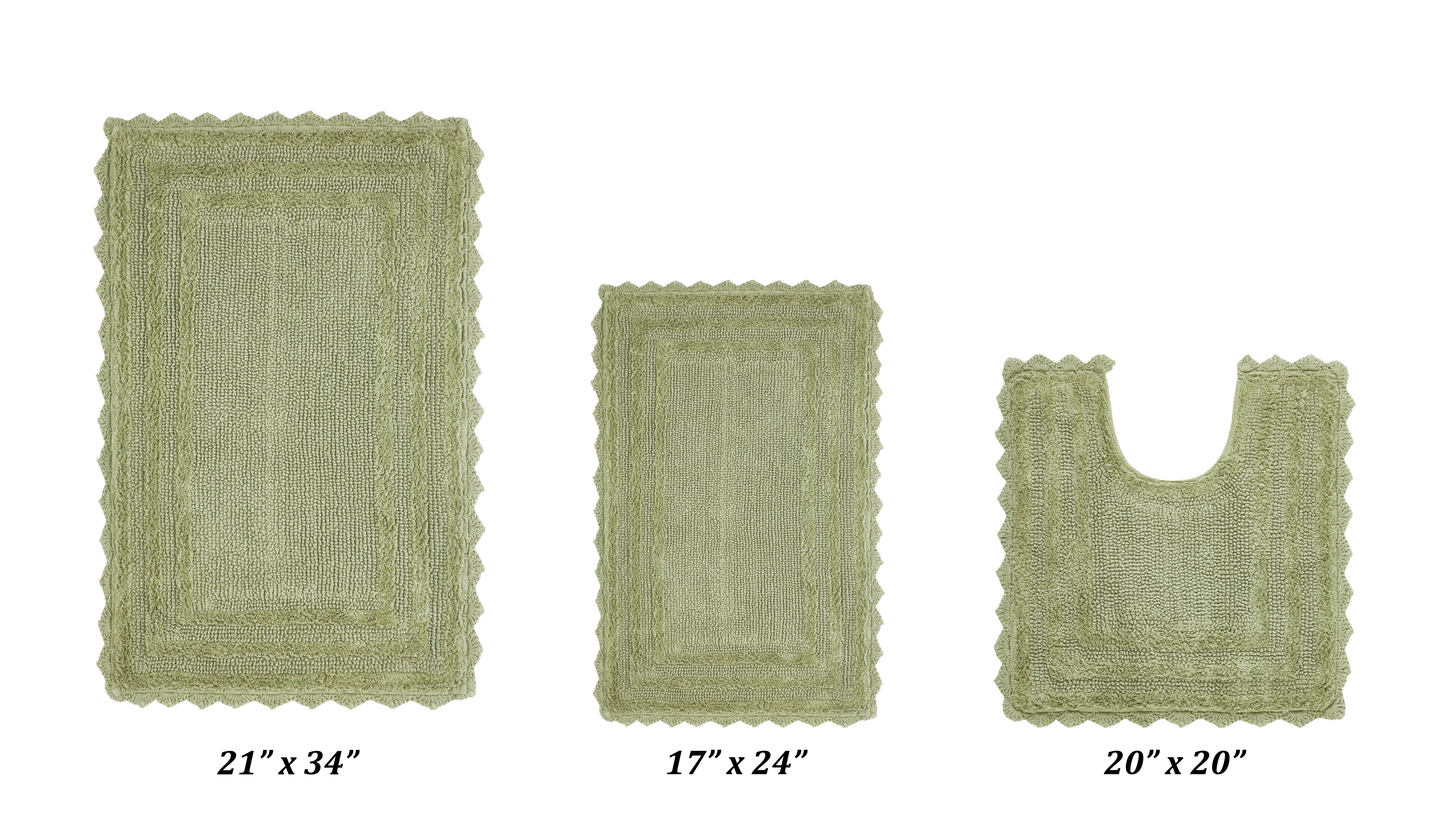Better Trends 3 Piece Bathroom Rug Set 100% Cotton, Extra Soft Tufted Bath Mat, Water Absorbent & Reversible Mat, Sage Lilly Crochet Collection