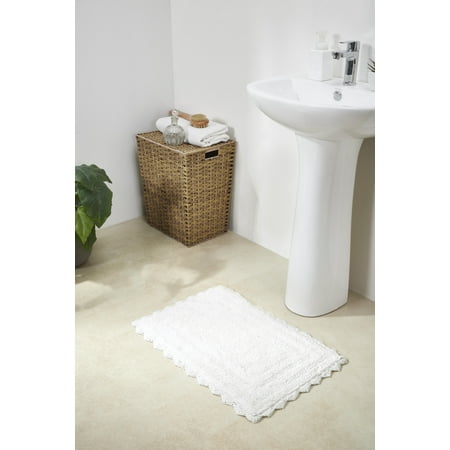Better Trends 3 Piece Bathroom Rug Set 100% Cotton, Extra Soft Tufted Bath Mat, Water Absorbent & Reversible Mat, White Lilly Crochet Collection