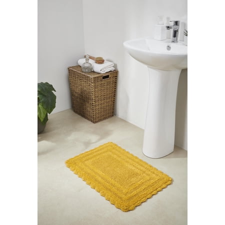 Better Trends 3 Piece Bathroom Rug Set 100% Cotton, Extra Soft Tufted Bath Mat, Water Absorbent & Reversible Mat, Yellow Lilly Crochet Collection