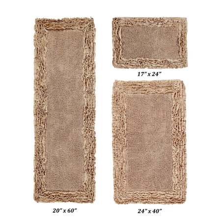 Better Trends 3 Piece Bathroom Rug Set 100% Cotton, Extra Soft, Water Absorbent & Non Slip Bath Mat, Ruffle Border, (Beige) Shaggy Border Collection