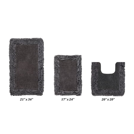 Better Trends 3 Piece Bathroom Rug Set 100% Cotton, Extra Soft, Water Absorbent & Non Slip Bath Mat, Ruffle Border, (Gray) Shaggy Border Collection