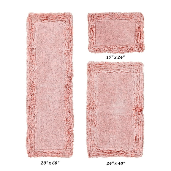 Better Trends 3 Piece Bathroom Rug Set 100% Cotton, Extra Soft, Water Absorbent & Non Slip Bath Mat, Ruffle Border, (Pink) Shaggy Border Collection