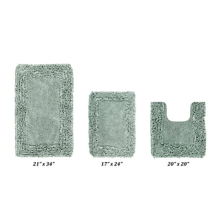 Better Trends 3 Piece Bathroom Rug Set 100% Cotton, Extra Soft, Water Absorbent & Non Slip Bath Mat, Ruffle Border, (Sage) Shaggy Border Collection