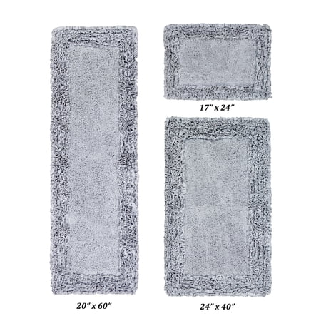 Better Trends 3 Piece Bathroom Rug Set 100% Cotton, Extra Soft, Water Absorbent & Non Slip Bath Mat, Ruffle Border, (Silver) Shaggy Border Collection