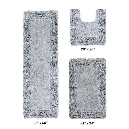 Better Trends 3 Piece Bathroom Rug Set 100% Cotton, Extra Soft, Water Absorbent & Non Slip Bath Mat, Ruffle Border, (Silver) Shaggy Border Collection