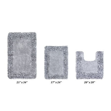 Better Trends 3 Piece Bathroom Rug Set 100% Cotton, Extra Soft, Water Absorbent & Non Slip Bath Mat, Ruffle Border, (Silver) Shaggy Border Collection