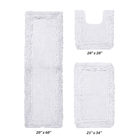 Better Trends 3 Piece Bathroom Rug Set 100% Cotton, Extra Soft, Water Absorbent & Non Slip Bath Mat, Ruffle Border, (White) Shaggy Border Collection