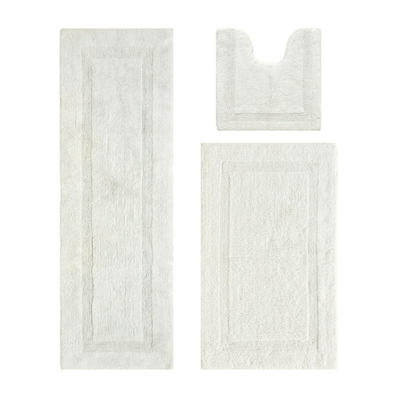 Better Trends 3 Piece Bathroom Rugs Set 100% Cotton Soft Bath Rug Water Absorbent, Reversible, Machine Washable for Bathroom Decor Toilet Base Contour, Luxury Runner Mat Ivory Lux Collection
