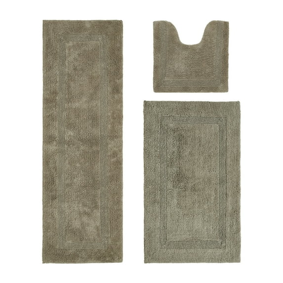 Better Trends 3 Piece Bathroom Rugs Set 100% Cotton Soft Bath Rug Water Absorbent, Reversible, Machine Washable for Bathroom Decor Toilet Base Contour, Luxury Runner Mat Beige Lux Collection