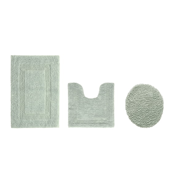Better Trends 3 Piece Bathroom Rugs Set 100% Cotton U-Shape Toilet Rug Soft, Water Absorbent Reversible Machine Washable for Bathroom Decor Toilet Base Dark Sage Lux Collection