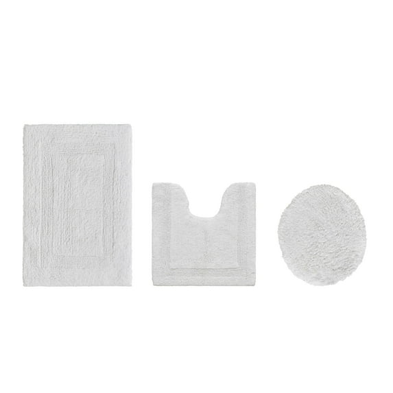Better Trends 3 Piece Bathroom Rugs Set 100% Cotton U-Shape Toilet Rug Soft, Water Absorbent Reversible Machine Washable for Bathroom Decor Toilet Base White Lux Collection