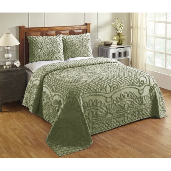 Better Trends 3 Piece Bedspread Set 100% Chenille Full/Double Bedding Set Soft and Breathable Machine Washable (Sage) Trevor Collection