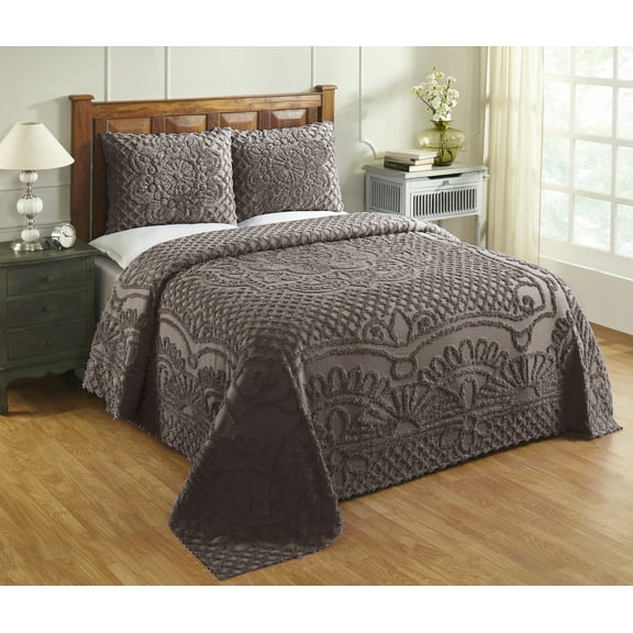Better Trends 3 Piece Bedspread Set 100% Chenille Queen Bedding Set Soft and Breathable Machine Washable (Cocoa) Trevor Collection