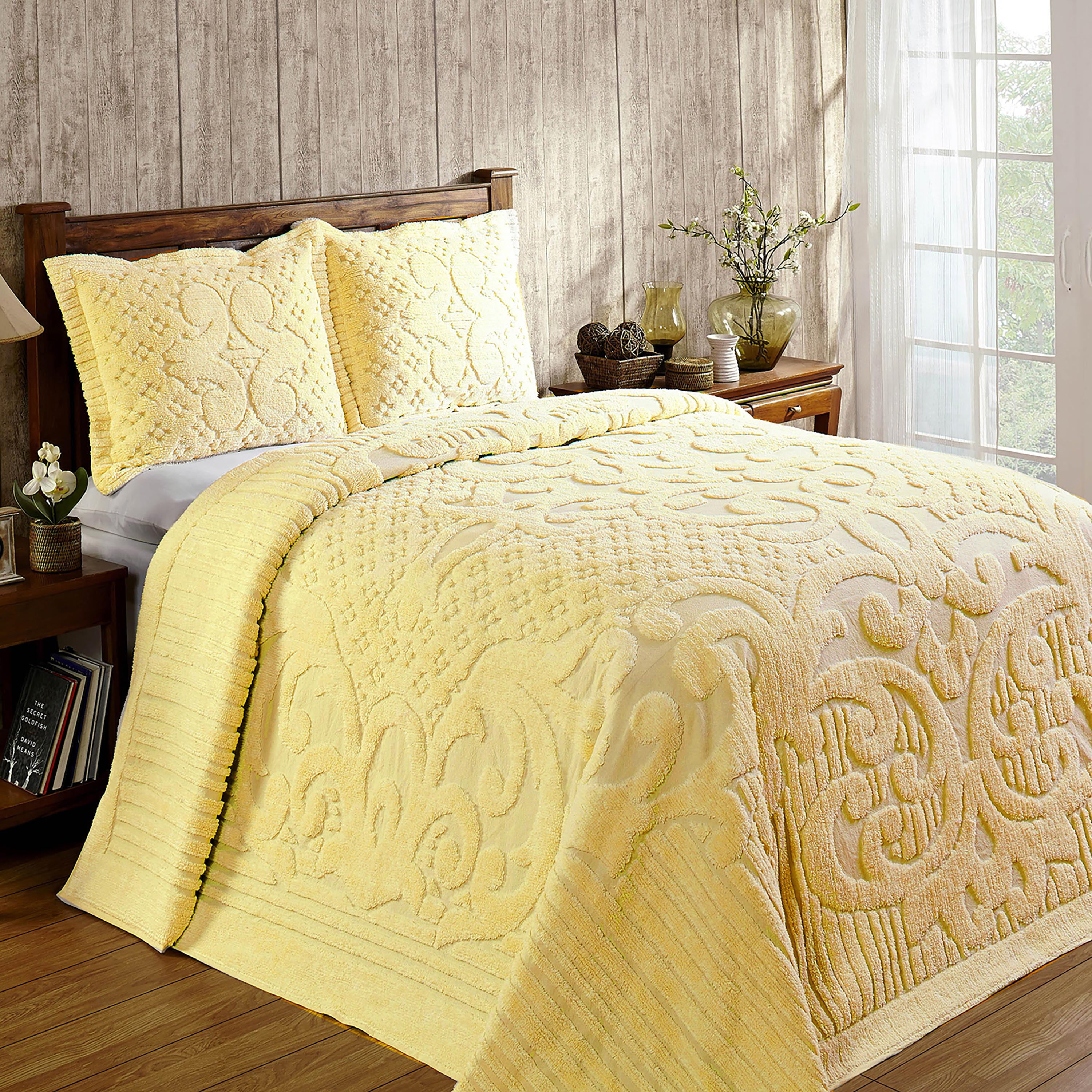 Better Trends 3 Piece Chenille Bedspread Set for King Bedspread 100% Cotton Lightweight Bedspread for all Season Ashton Collection (Yellow)