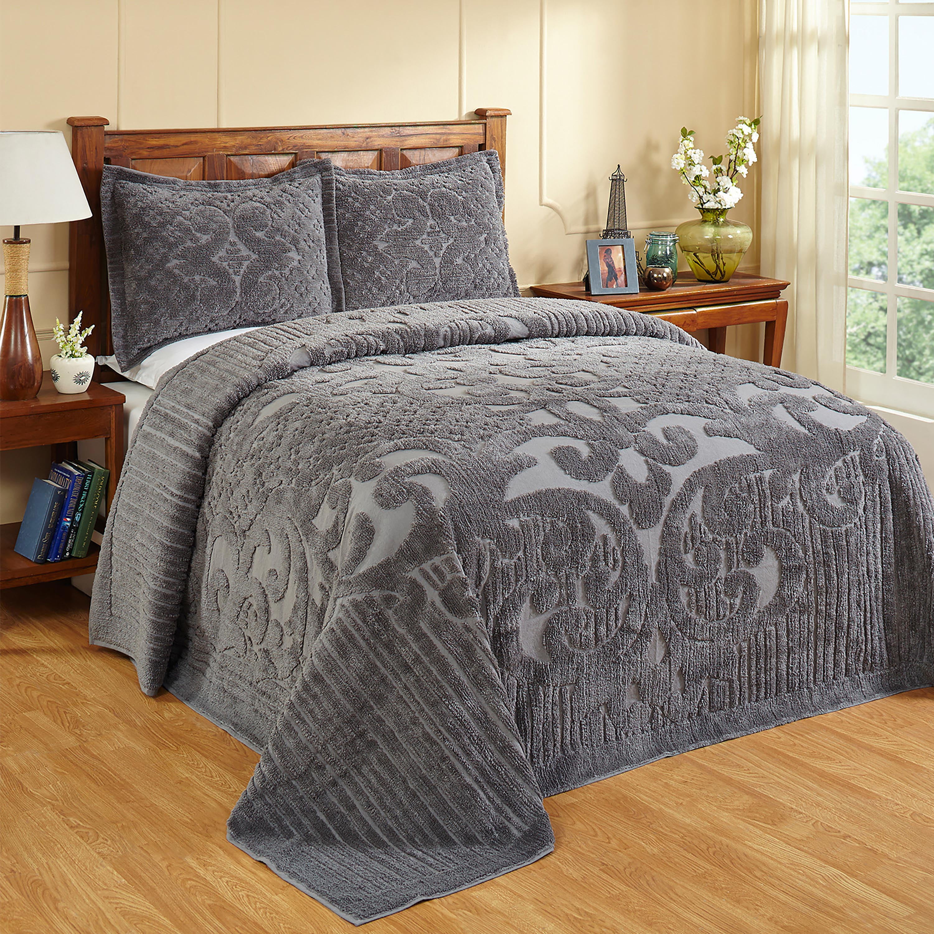 Better Trends 3 Piece Chenille Bedspread Set for Queen Bedspread 100% Cotton Lightweight Bedspread for all Season Ashton Collection (Gray)