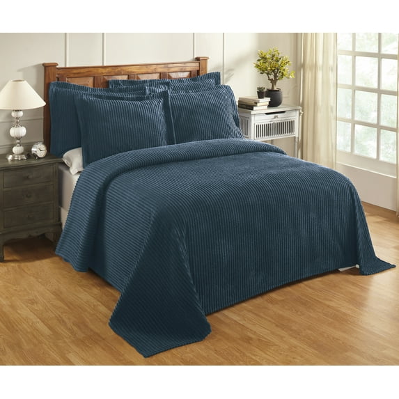 Better Trends 3-Piece King Bedspread Set 100% Cotton Chenille, Soft & Cozy Stripe Pattern, All-Season Bedding, Machine Washable (Teal) Jullian Collection