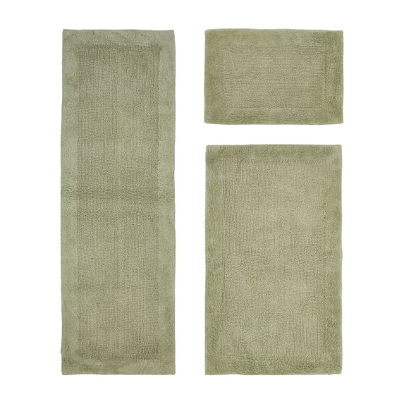 Better Trends 3 Piece Premium Bathroom Rug Set 100% Cotton Soft Tufted Bath Mat Water absorbent Reversible Bath Rug Perfect for Bathroom, Shower and Bathtub Use, Sage - Edge Collection