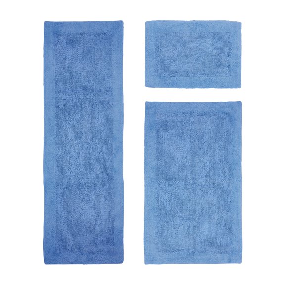 Better Trends 3 Piece Premium Bathroom Rug Set 100% Cotton Soft Tufted Bath Mat Water absorbent Reversible Bath Rug Perfect for Bathroom, Shower and Bathtub Use, Dark Blue - Edge Collection