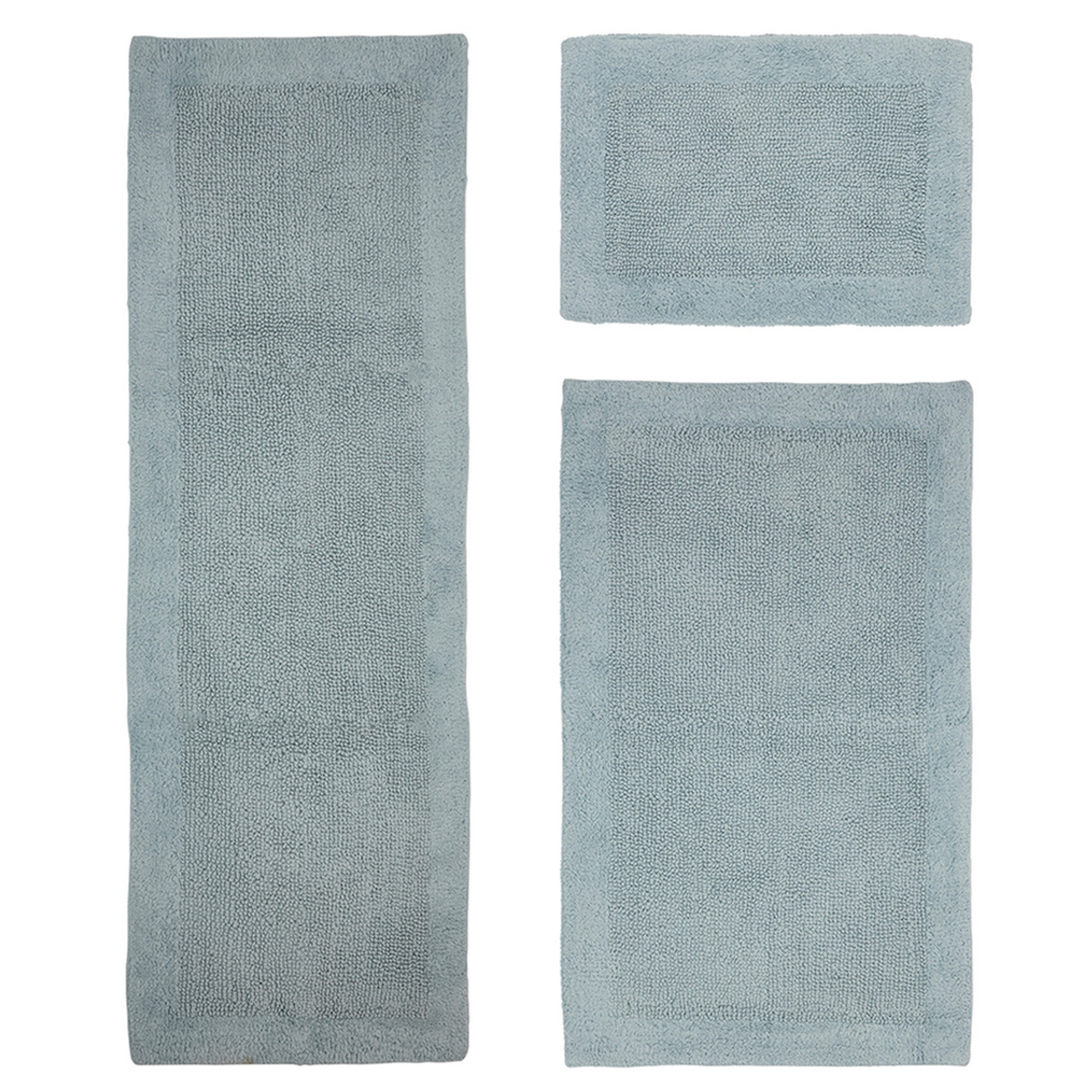 Better Trends 3 Piece Premium Bathroom Rug Set 100% Cotton Soft Tufted Bath Mat Water absorbent Reversible Bath Rug Perfect for Bathroom, Shower and Bathtub Use, Blue - Edge Collection