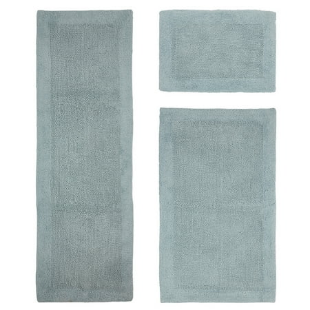Better Trends 3 Piece Premium Bathroom Rug Set 100% Cotton Soft Tufted Bath Mat Water absorbent Reversible Bath Rug Perfect for Bathroom, Shower and Bathtub Use, Blue - Edge Collection
