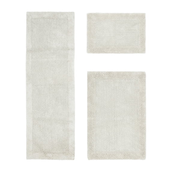 Better Trends 3 Piece Premium Bathroom Rug Set 100% Cotton Soft Tufted Bath Mat Water absorbent Reversible Bath Rug Perfect for Bathroom, Shower and Bathtub Use, Ivory - Edge Collection
