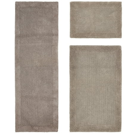 Better Trends 3 Piece Premium Bathroom Rug Set 100% Cotton Soft Tufted Bath Mat Water absorbent Reversible Bath Rug Perfect for Bathroom, Shower and Bathtub Use, Beige - Edge Collection