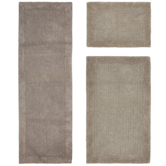 Better Trends 3 Piece Premium Bathroom Rug Set 100% Cotton Soft Tufted Bath Mat Water absorbent Reversible Bath Rug Perfect for Bathroom, Shower and Bathtub Use, Beige - Edge Collection