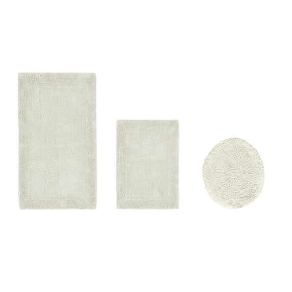 Better Trends 3 Piece Premium Bathroom Rug Set 100% Cotton Soft Tufted Bath Mat Water absorbent Reversible Bath Rug Perfect for Bathroom, Shower and Bathtub Use, Ivory - Edge Collection