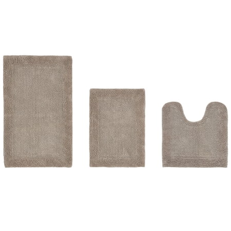 Better Trends 3 Piece Premium Bathroom Rug Set 100% Cotton Soft Tufted Bath Mat Water absorbent Reversible U shape Toilet Bath Rug for Bathroom, Shower and Bathtub Use, Beige - Edge Collection