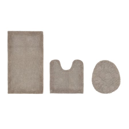 Better Trends 3 Piece Premium Bathroom Rug Set 100% Cotton Soft Tufted Bath Mat Water absorbent Reversible U shape Toilet Bath Rug for Bathroom, Shower and Bathtub Use, Beige - Edge Collection