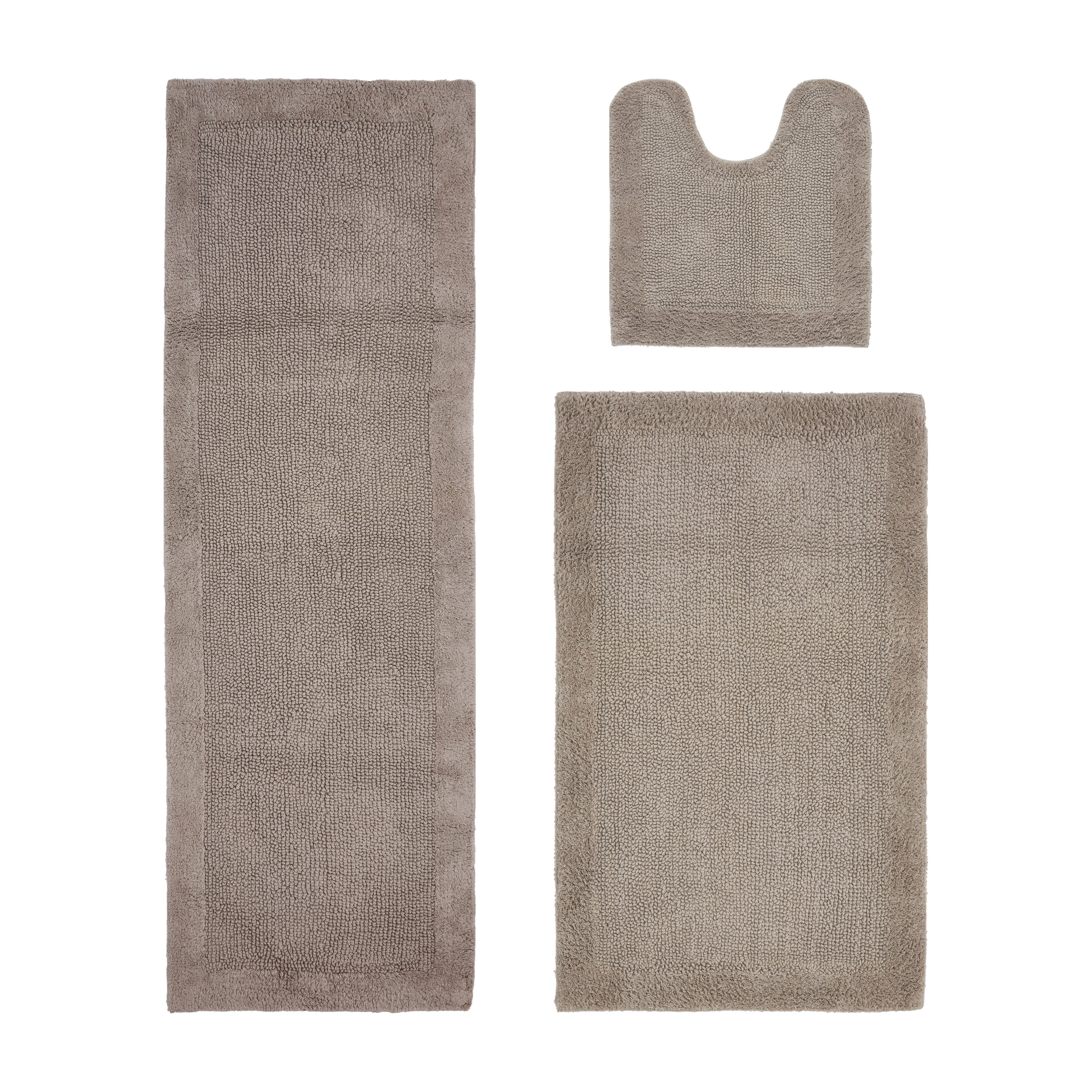 Better Trends 3 Piece Premium Bathroom Rug Set 100% Cotton Soft Tufted Bath Mat Water absorbent Reversible U shape Toilet Bath Rug for Bathroom, Shower and Bathtub Use, Beige - Edge Collection