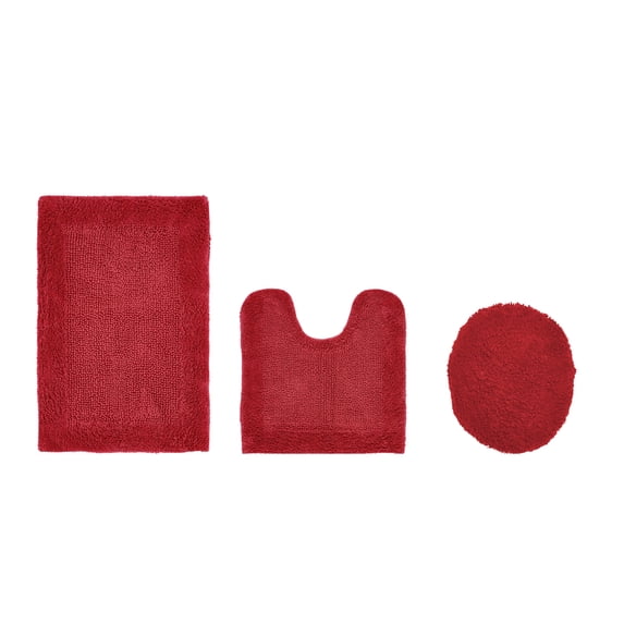Better Trends 3 Piece Premium Bathroom Rug Set 100% Cotton Soft Tufted Bath Mat Water absorbent Reversible U shape Toilet Bath Rug Perfect for Bathroom, Shower and Bathtub Use, Red - Edge Collection