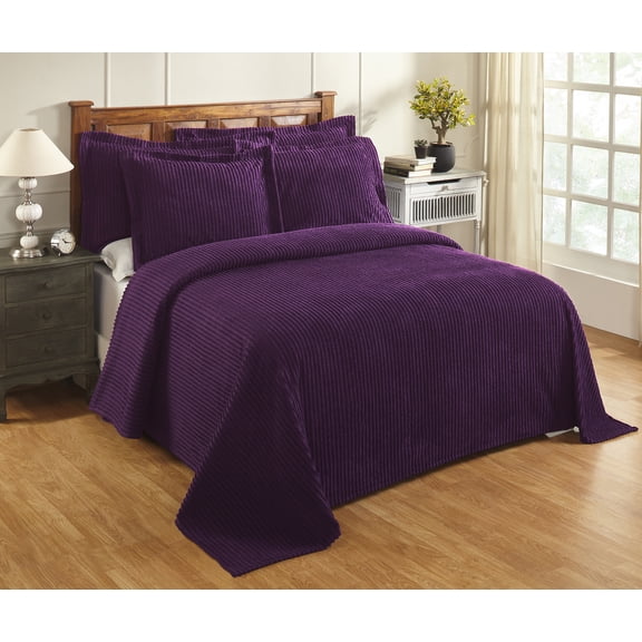 Better Trends 3-Piece Queen Bedspread Set 100% Cotton Chenille, Soft & Cozy Stripe Pattern, All-Season Bedding, Machine Washable (Plum) Jullian Collection