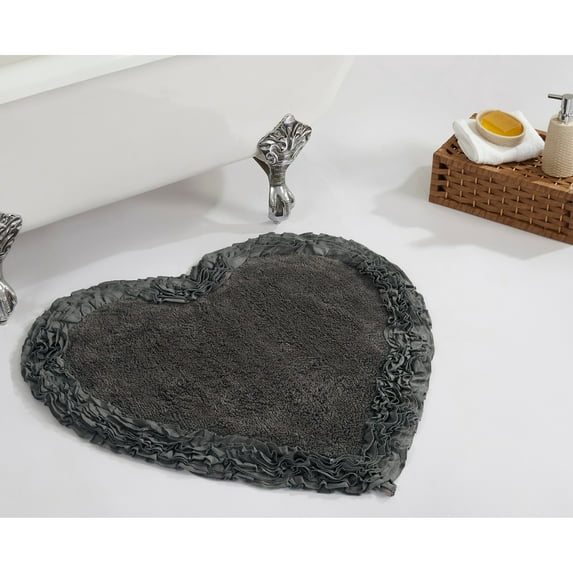 Better Trends 30'' x 30'' Heart Shape Bathroom Rug with Non Slip Backing 100% Cotton Water Absorbent, Machine Washable, (Gray) Shaggy Border Collection
