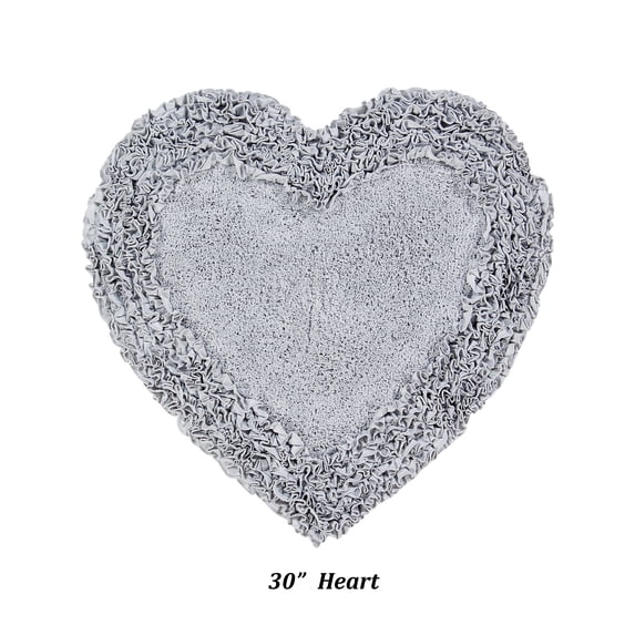 Better Trends 30'' x 30'' Heart Shape Bathroom Rug with Non Slip Backing 100% Cotton Water Absorbent, Machine Washable, (Silver) Shaggy Border Collection