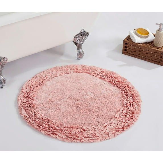 Better Trends 30'' x 30'' Round Shape Bathroom Rug with Non Slip Backing 100% Cotton Water Absorbent, Machine Washable, (Pink) Shaggy Border Collection