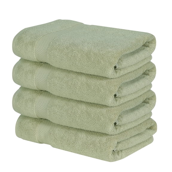 Better Trends 4-Pack Bath Towels 100% Ring Spun Cotton Lightweight, Soft, Extra Absorbent Bath Towels Set for Bathroom Gym Travel Camp Pool Dark Sage-Splash Collection