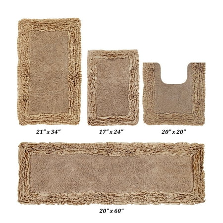 Better Trends 4 Piece Bathroom Rug Set 100% Cotton, Extra Soft, Water Absorbent & Non Slip Bath Mat, Ruffle Border, (Beige) Shaggy Border Collection