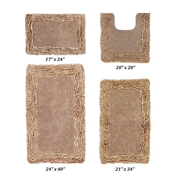 Better Trends 4 Piece Bathroom Rug Set 100% Cotton, Extra Soft, Water Absorbent & Non Slip Bath Mat, Ruffle Border, (Beige) Shaggy Border Collection