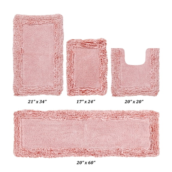 Better Trends 4 Piece Bathroom Rug Set 100% Cotton, Extra Soft, Water Absorbent & Non Slip Bath Mat, Ruffle Border, (Pink) Shaggy Border Collection