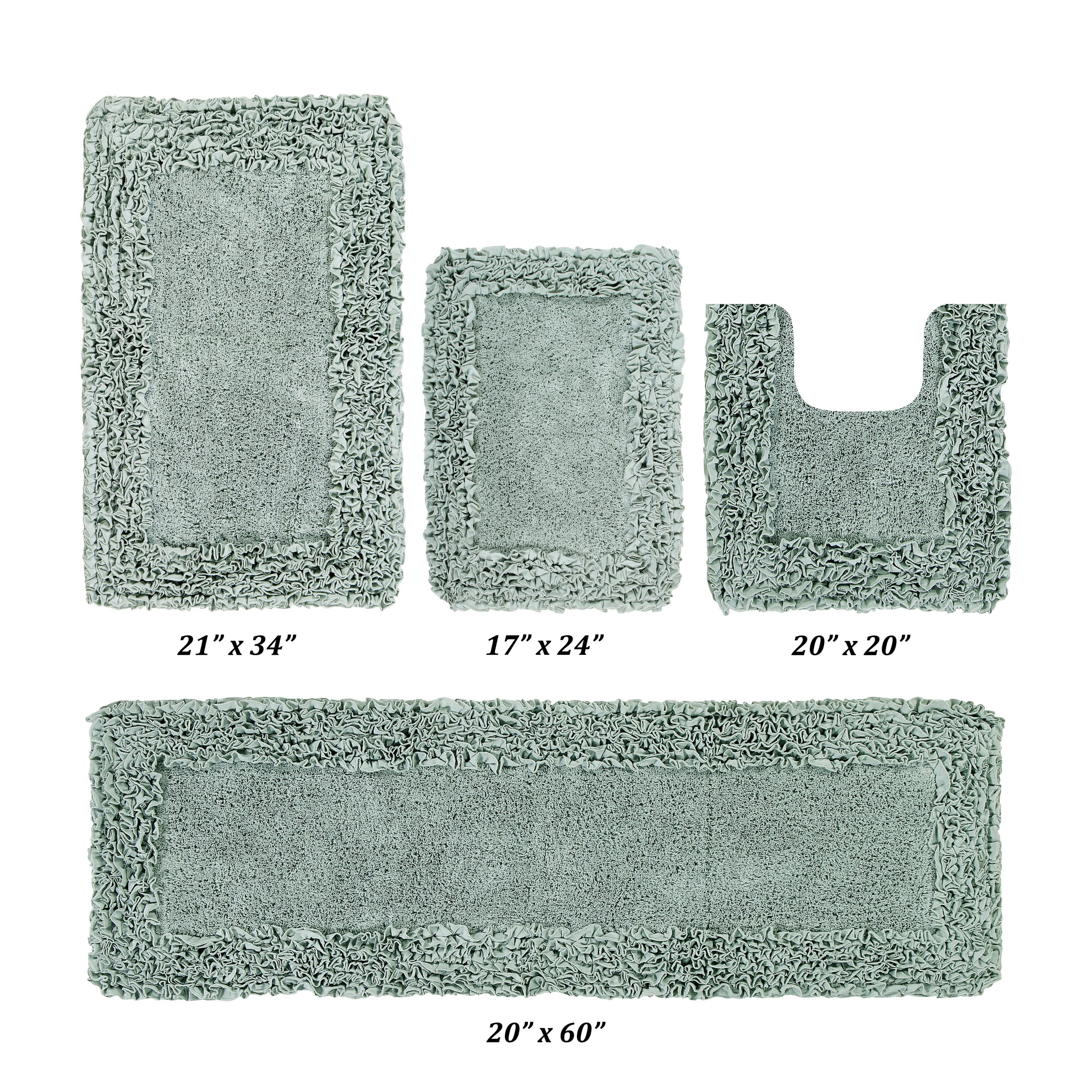 Better Trends 4 Piece Bathroom Rug Set 100% Cotton, Extra Soft, Water Absorbent & Non Slip Bath Mat, Ruffle Border, (Sage) Shaggy Border Collection