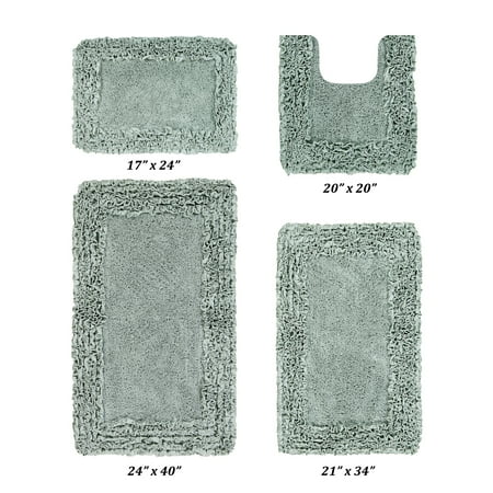 Better Trends 4 Piece Bathroom Rug Set 100% Cotton, Extra Soft, Water Absorbent & Non Slip Bath Mat, Ruffle Border, (Sage) Shaggy Border Collection