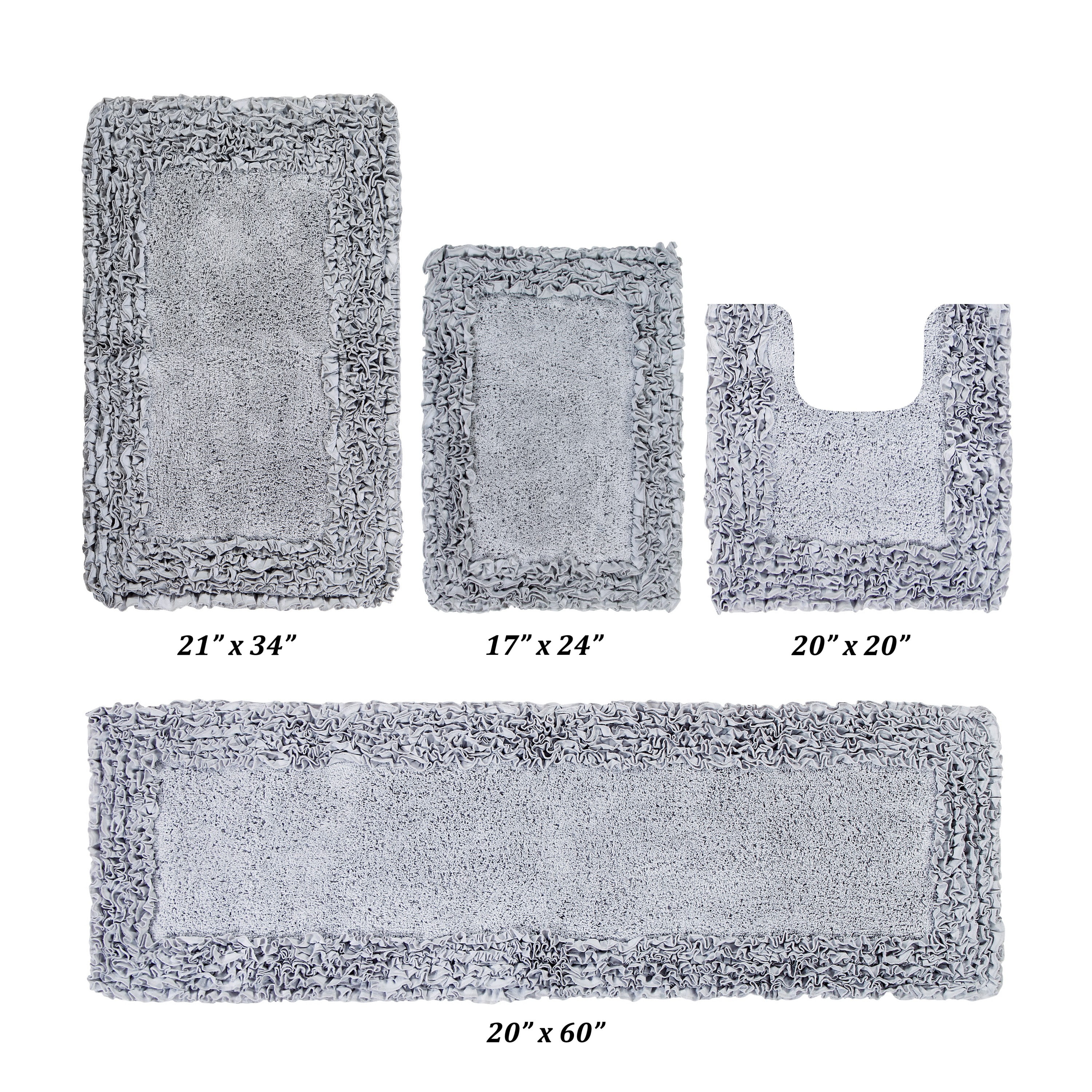 Better Trends 4 Piece Bathroom Rug Set 100% Cotton, Extra Soft, Water Absorbent & Non Slip Bath Mat, Ruffle Border, (Silver) Shaggy Border Collection