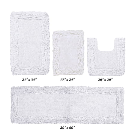 Better Trends 4 Piece Bathroom Rug Set 100% Cotton, Extra Soft, Water Absorbent & Non Slip Bath Mat, Ruffle Border, (White) Shaggy Border Collection