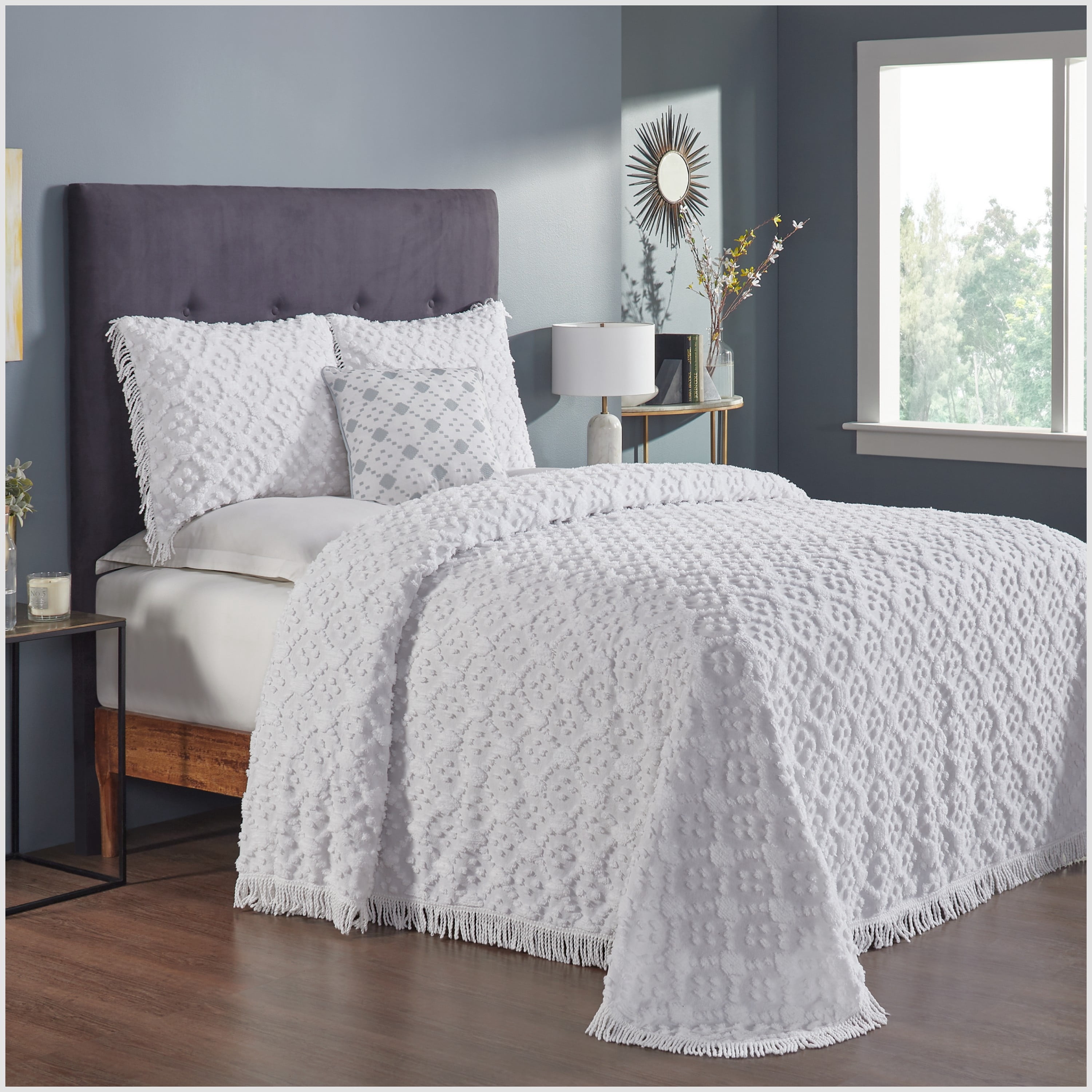 Better Trends 4 Piece Chenille Bedspread Set for Queen Bedspread 100% Cotton Lightweight Bedspread for All Season Charleston Collection - Sage
