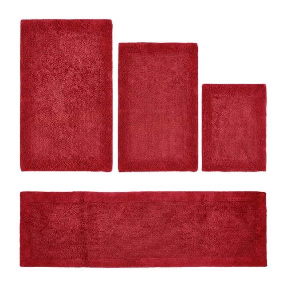 Better Trends 4 Piece Premium Bathroom Rug Set 100% Cotton Soft Tufted Bath Mat Water absorbent Reversible Bath Rug Perfect for Bathroom, Shower and Bathtub Use, Red - Edge Collection